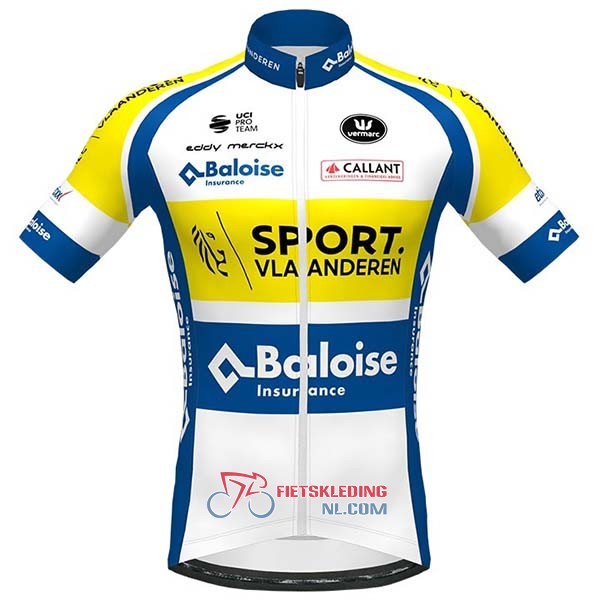 Sport Vlaanderen-baloise Fietsshirt Met Korte Mouwen 2020 en Korte Koersbroek Wit Geel Blauw